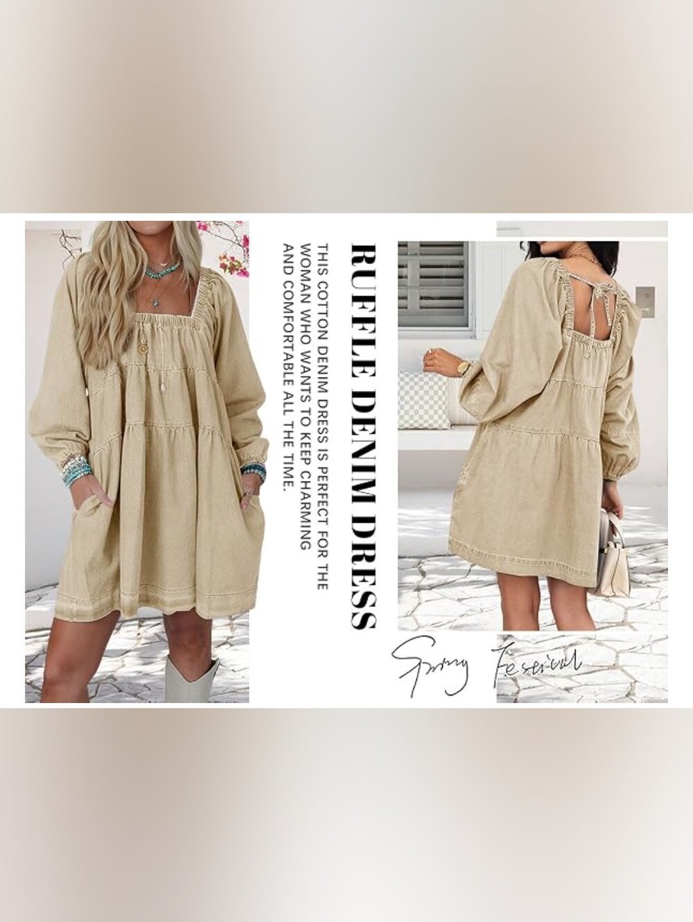Square Neck Denim Mini Babydoll Dress XXL